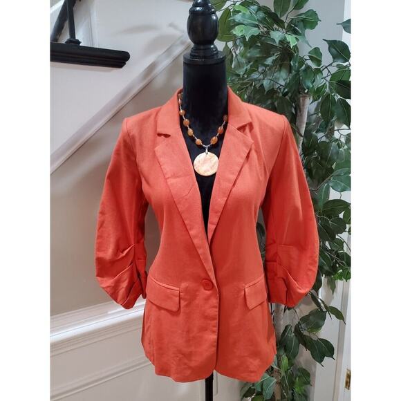 Lush Coral Cotton Single Breasted One Button Boyfriend Blazer Jacket Size Small - Picture 14 of 14